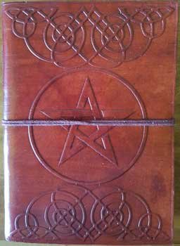 (image for) 5" x 7" Pentagram leather blank book w/cord