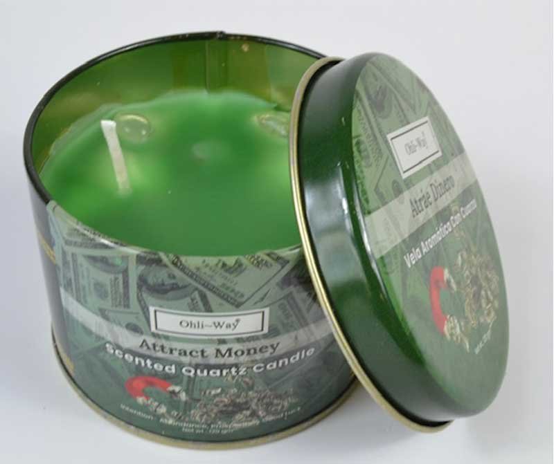 (image for) Atrae Dinero (Attract Money) quartz tin candle