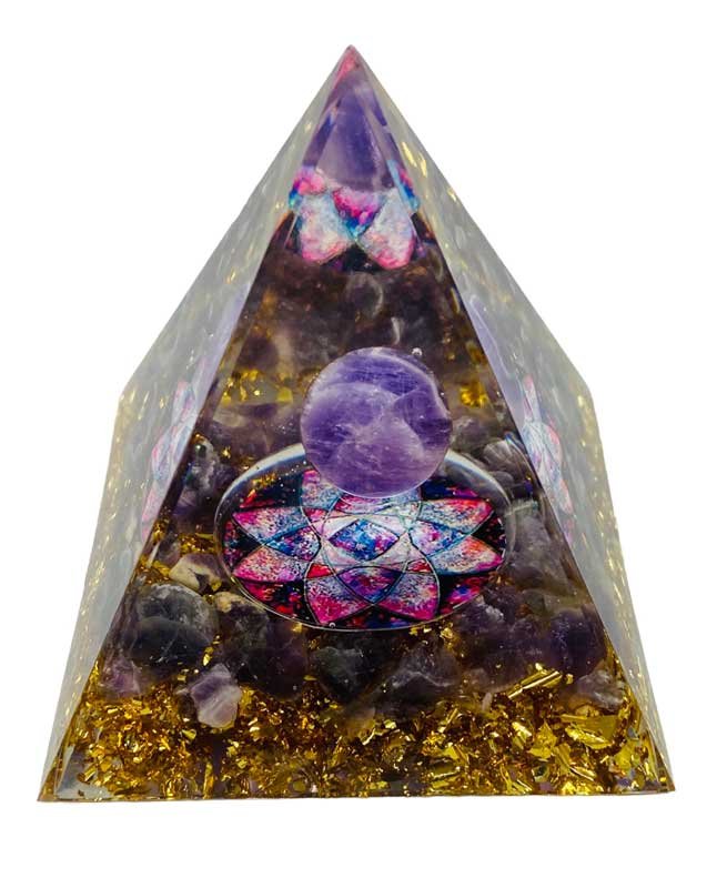 (image for) 2 1/2" Purple Moon with Lotus orgonite pyramid